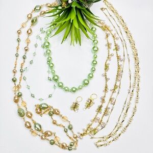 7pc Vintage to Now Bundle Lot - Green Faux Pearl Necklaces